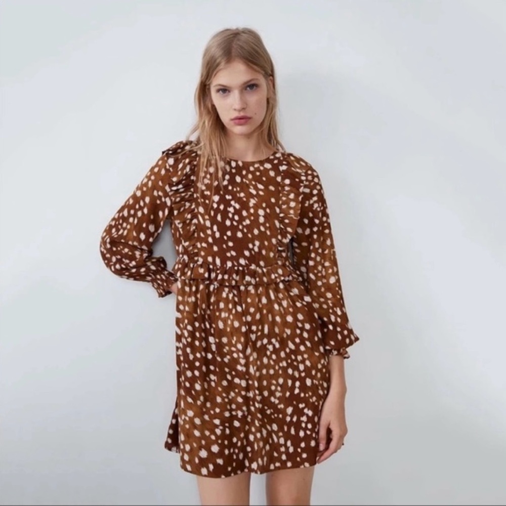 Zara Animal Print Ruffle Mini Dress